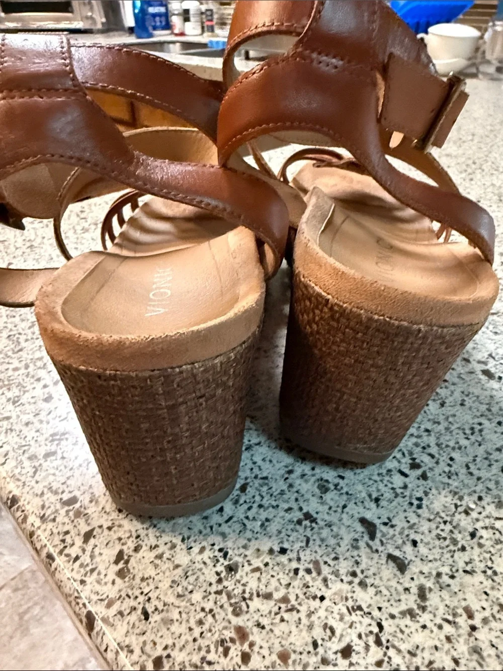 Vionic Brown Leather Woven Strappy Sandals